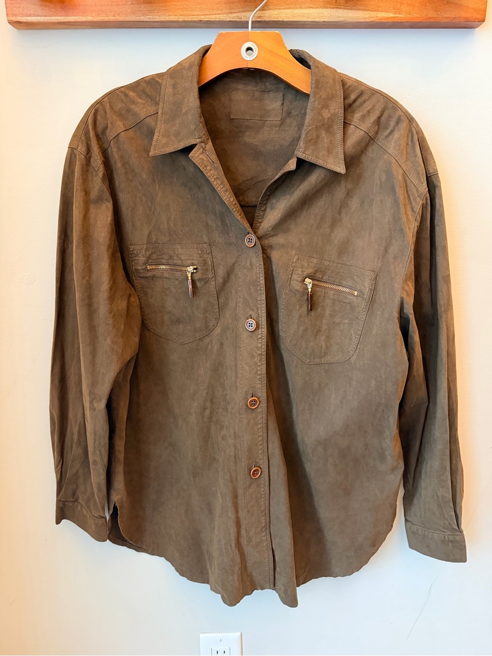 Brown Faux Suede Utility Jacket Safari Minimalist